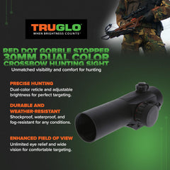 TRUGLO Gobble Stopper crossbow sight shows a 24-inch circle at 30 yards for aiming.