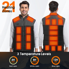 Trunera heated vest back view shows full-body warmth coverage for winter activities.