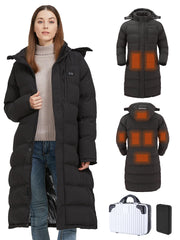 TRUNYAQI women's long heated jacket with hood delivers all-day warmth for cold commutes.