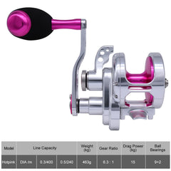 TRUSCEND slow jigging reel interchangeable handle supports left or right hand operation.