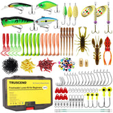 Comprehensive 128-piece TRUSCEND fishing gear kit in a portable tackle box
