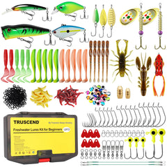 Comprehensive 128-piece TRUSCEND fishing gear kit in a portable tackle box