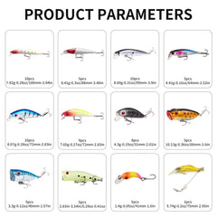 TSKS 150pcs lures kit side view shows diverse options for different fishing scenarios.