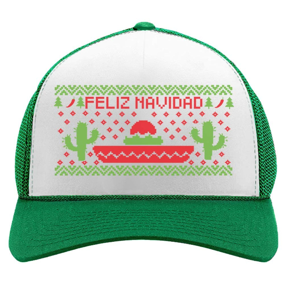 Tstars Feliz Navidad hat front view with festive Mexican graphics.
