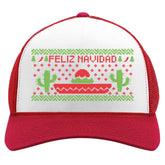 Tstars Feliz Navidad hat front view with festive cactus and peppers for holiday photos