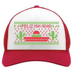 Tstars Feliz Navidad hat front view with festive cactus and peppers for holiday photos