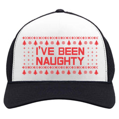 Tstars Naughty Ugly Christmas Trucker Hat front view Black/White