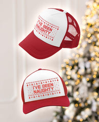 Tstars Red White Trucker cap front view, retro Xmas style.