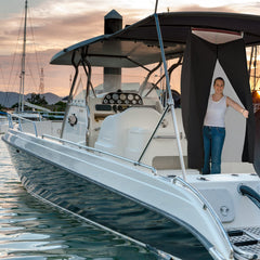 TT MOTOR Top Privacy Room mounted on a Bimini frame enables instant on-board privacy.