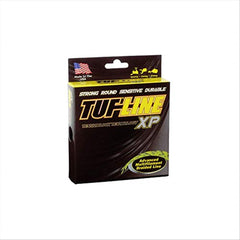 TUF-LINE XP300 braided line on a green spool, near-zero stretch for sensitive bite detection.