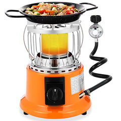 Tujoe 2-in-1 heater-stove front view for outdoor warmth and meals.