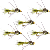 Tungsten bead head olive hare's ear nymph with rubber legs, size 12