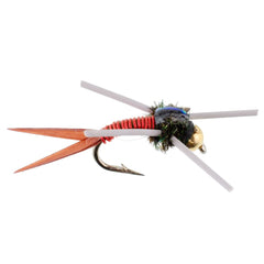 Tungsten bead head nymph with rubber legs Copper John style - size 14 hook - 6 flies
