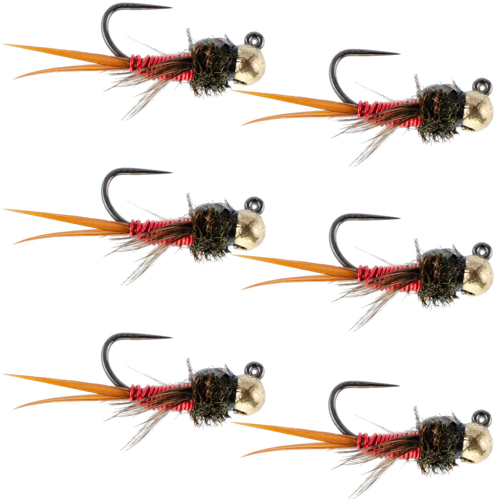 Tungsten bead tactical jig with copper John red Czech Nymph fly, size 16