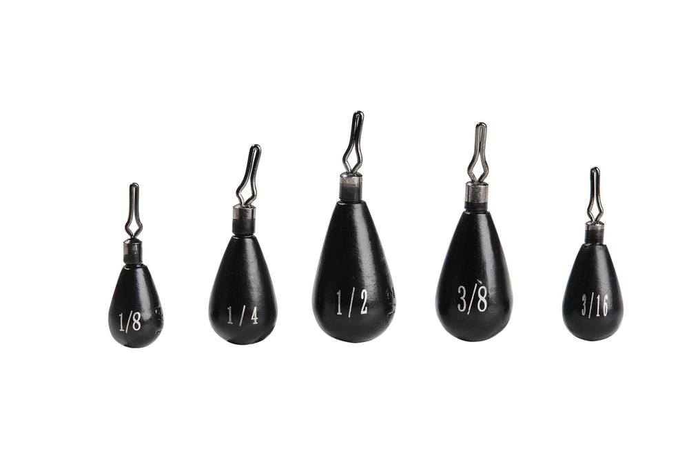 Front view of premium 10-pack tungsten drop shot weights teardrop 1/2 oz
