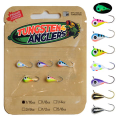Assorted color Tungsten ice jig tear drop shape, 5mm, 1/16oz, #12 in 5-pack
