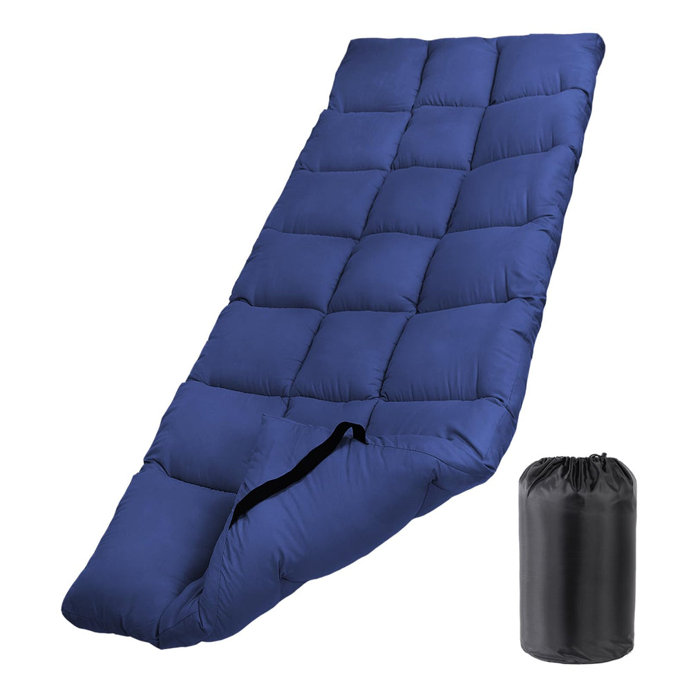 Tuphen cot pad 75x30 blue folded for travel and storage.