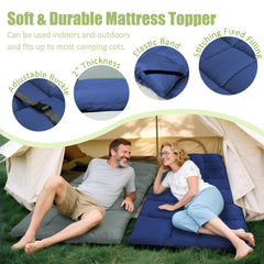 Tuphen cot pad 75x30 blue on cot for added comfort during camping.