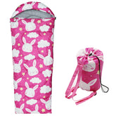 Tuphen kids sleeping bag pink compact pack for easy backpacking and storage.