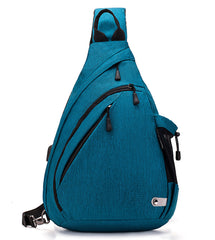 TurnWay waterproof sling bag blue front view for travel and daily use.