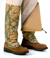 TurtleSkin snake gaiters in camo pattern protect legs and enhance concealment during treks.
