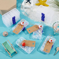 Close-up of transparent 10-compartment tackle box