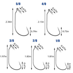 Assorted Twistlock hooks sizes 1/0 to 5/0 for bass fishing
