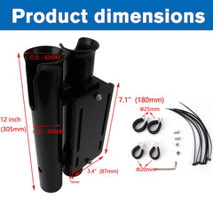 Two-tube rod holder attached to bike mount capable of holding two rods.