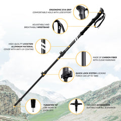 Twsitte collapsible hiking poles in adjustment mode, showcasing quick length changes for versatile terrain
