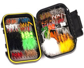 TWUROTI 64-piece fly fishing flies kit with waterproof box and trout/bass focus