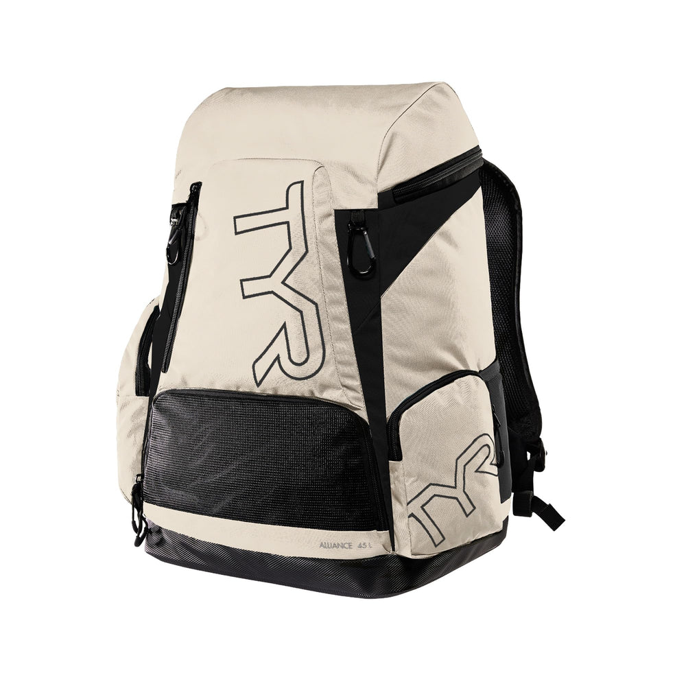 TYR Alliance 45L backpack front view, ready for gym or pool gear