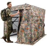 TYRSEN hunting blind close-up of magnetic door for silent entry during dawn hunts