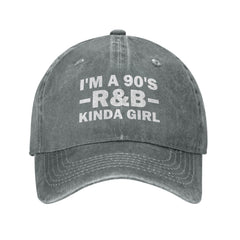 Tywonmy I Am A 90s R&B Kinda Girl Cap gray front view, stylish streetwear vibe.