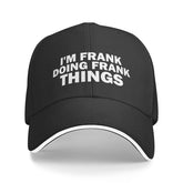 Tywonmy I'm Frank Doing Frank Things cap front view in distressed denim for casual wear