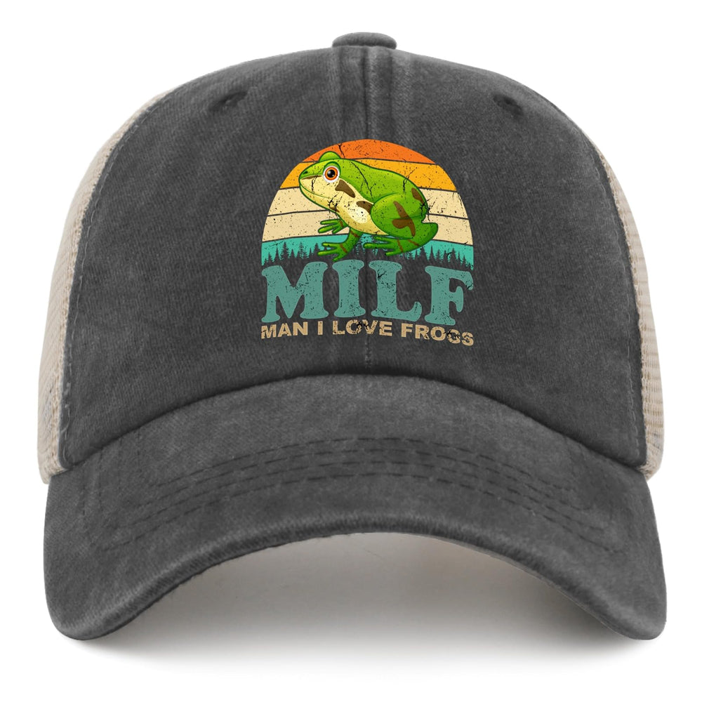 Tywonmy Man I Love Frogs hat front view for everyday casual wear.
