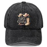 Tywonmy This Girl Loves Country Music Hat in washed denim for casual everyday wear.