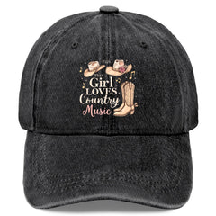 Tywonmy This Girl Loves Country Music Hat in washed denim for casual everyday wear.