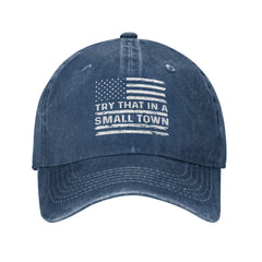 Tywonmy Try That in Small Towns hat navy front view for everyday wear