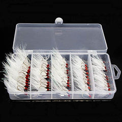 UCCKEYI feather-dressed treble hooks box showing organized kit for quick access