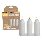 UCO 15-Hour Emergency Candle pack shown for lantern compatibility with clean burn