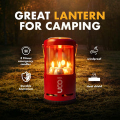 UCO Candlelier heat shield with mug, showing small-portion warming capability.
