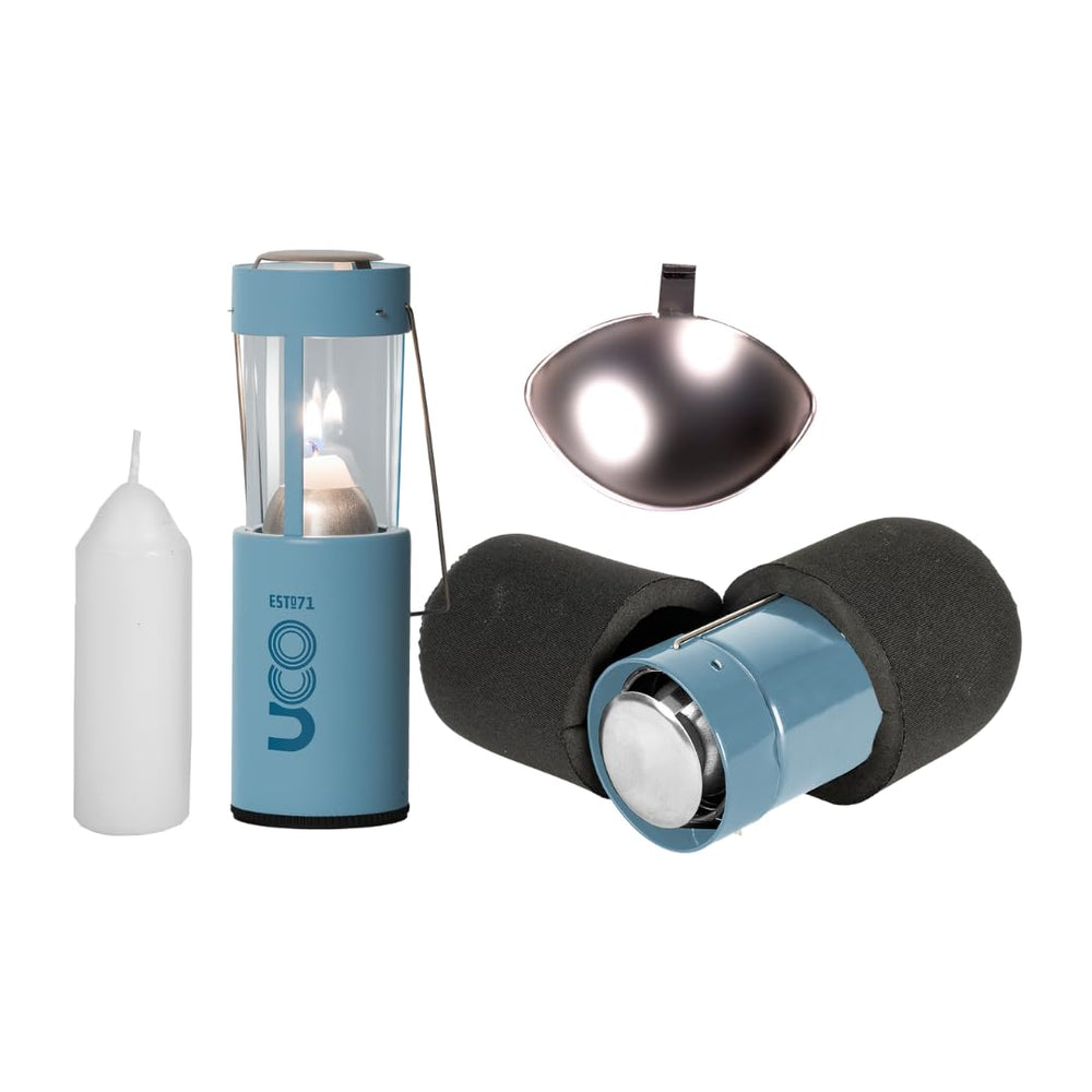UCO Original Candle Lantern Kit Glacier assembled for easy camping use.