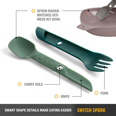 UCO Switch spork features dual holes for easy attachment to gear.