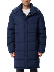 UIQUR men's lightweight long puffer coat in navy provides all day warmth and breathable comfort.