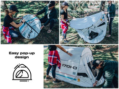 Ukonic Star Trek Justman tent with ground nails secures in wind.
