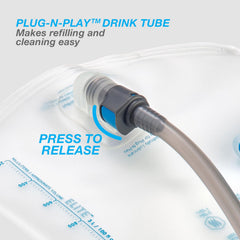 Ultimate Direction water reservoir with 36-inch tube delivers steady flow.