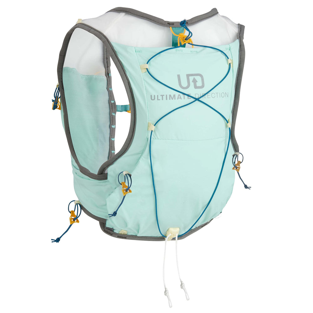 Ultimate Direction Womens Race Vesta 6.0 front view shows lightweight, breathable fit for fast trail runs