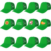 Ultrafun 12Pack Green Trucker Hat front view showing breathable mesh back for cooling.