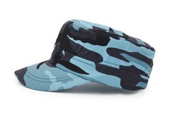 UltraKey flat top cap blue, back view, adjustable fit for all sizes.