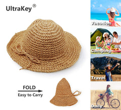 UltraKey handmade beach hat in khaki uses papyrus fibers for lightweight comfort.
